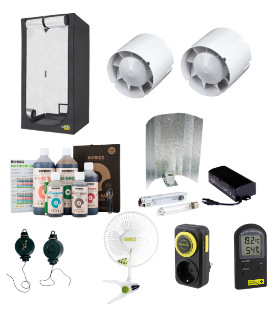kit indoor n°3 con carpa 100x100 y fertilizantes bio bizz 3000ml