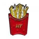 Pin Highfries Hightrip con diseño de papas fritas stoner y doble broche.