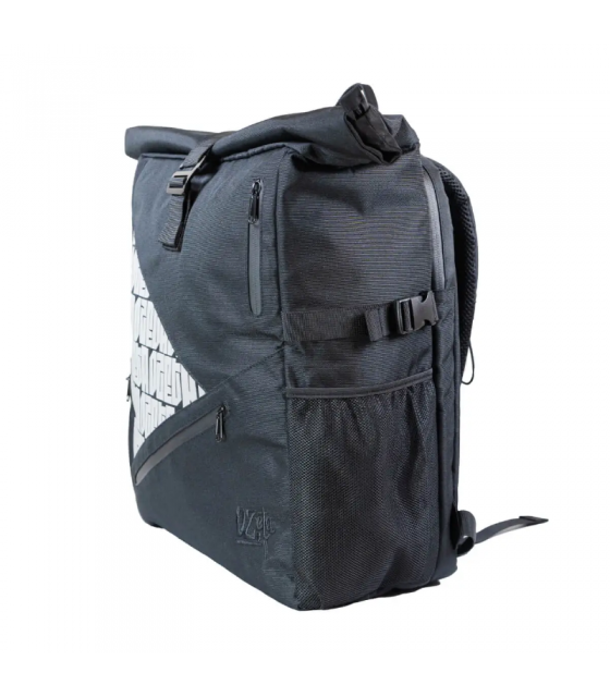 Mochila Ozeta Roll Up negra, térmica, acolchada y expandible. Ideal para transportar con estilo y sin aromas.